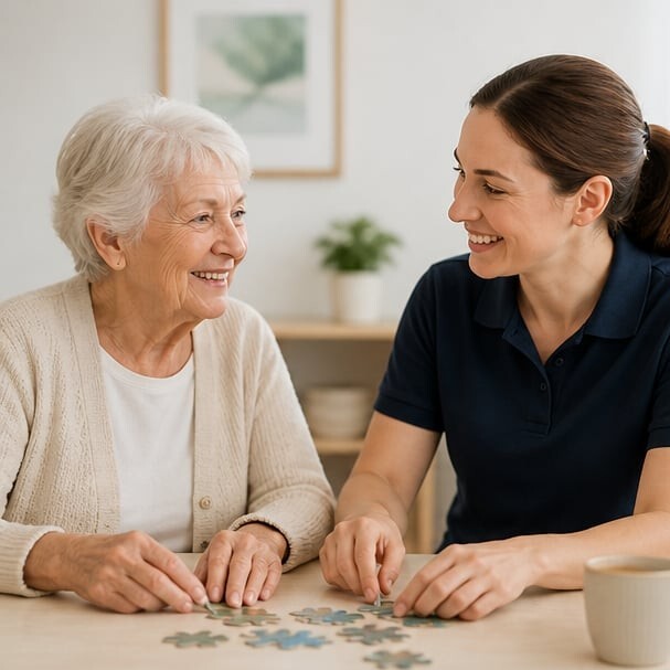 Occupational therapist engaging with an older Australian client
